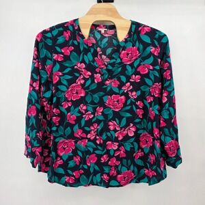 Talbots Women's 3X Blue Floral Print Rayon V-Neck Long Sleeve Tunic Top